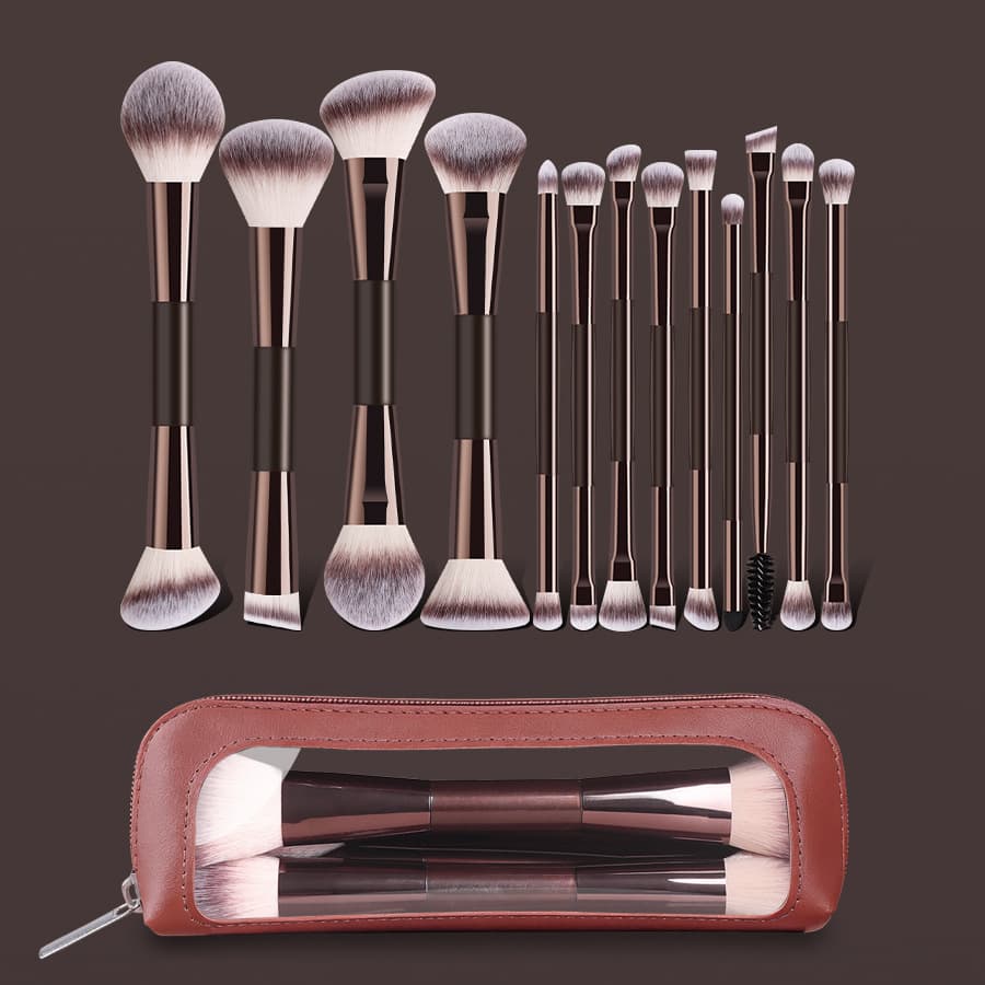 New 14-Piece Professional Makeup Brush Set Portable Travel Makeup Brushes Dual-Ended Multifunctional Makeup Tools