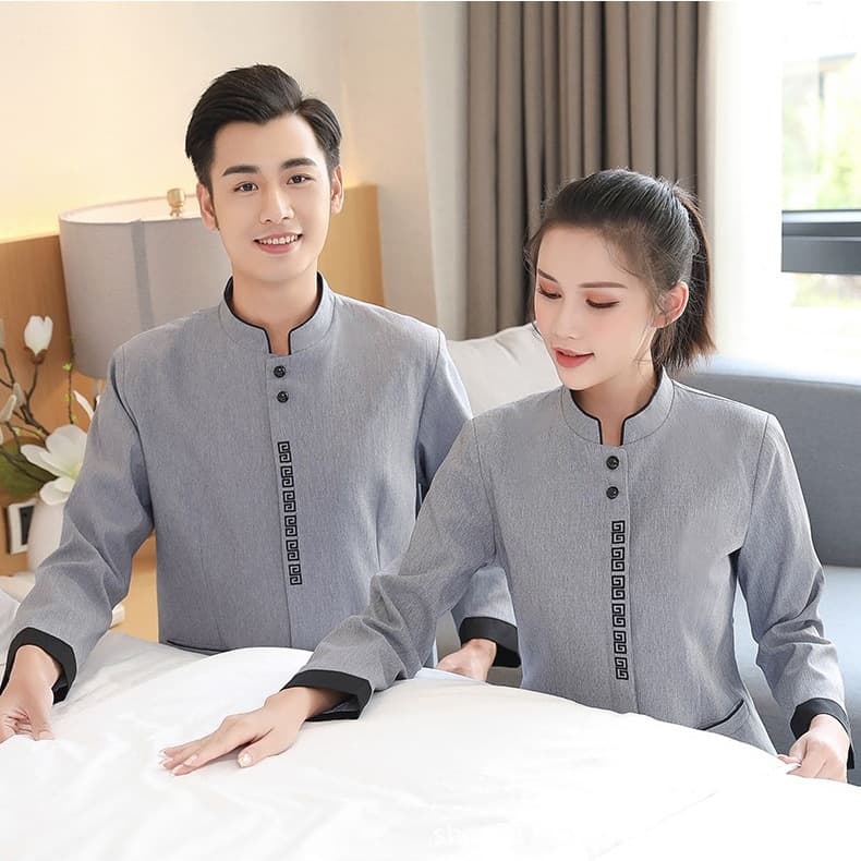 Cleaning uniform long sleeve double-layer lined hotel guest room mall train station property housekeeping aunt men women