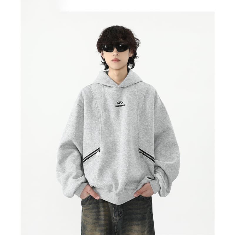 American Style Autumn Winter Gray Cleanfit Hoodie Men's Hooded Vibe Basic Solid Color Loose Short Pullover Hoodie
