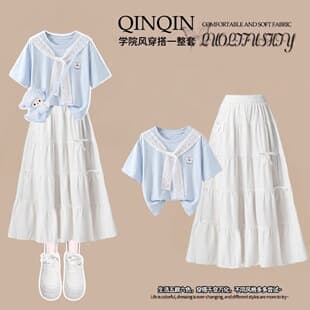 Girls Fashionable Skirt Set, New Summer Style, Kids Short Sleeve T-Shirt, Older Kids Casual Two-Piece Set