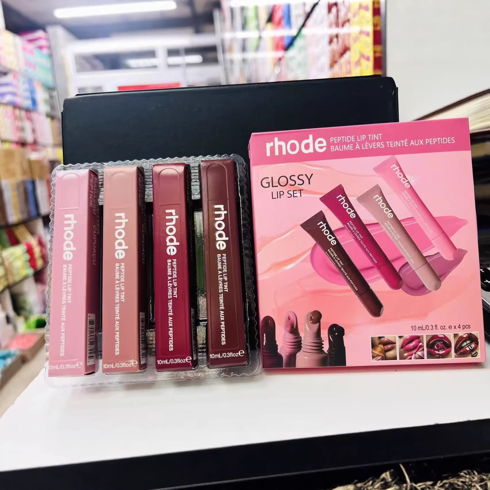 rhode Hailey Tinted Raspberry Ribbon Toast Espresso Lip Gloss Lip Tint 4-Piece Set