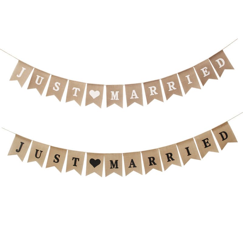 Factory Direct JUST MARRIED Pennant Banner for Weddings, Burlap Flag, AliExpress Amazon Decoration