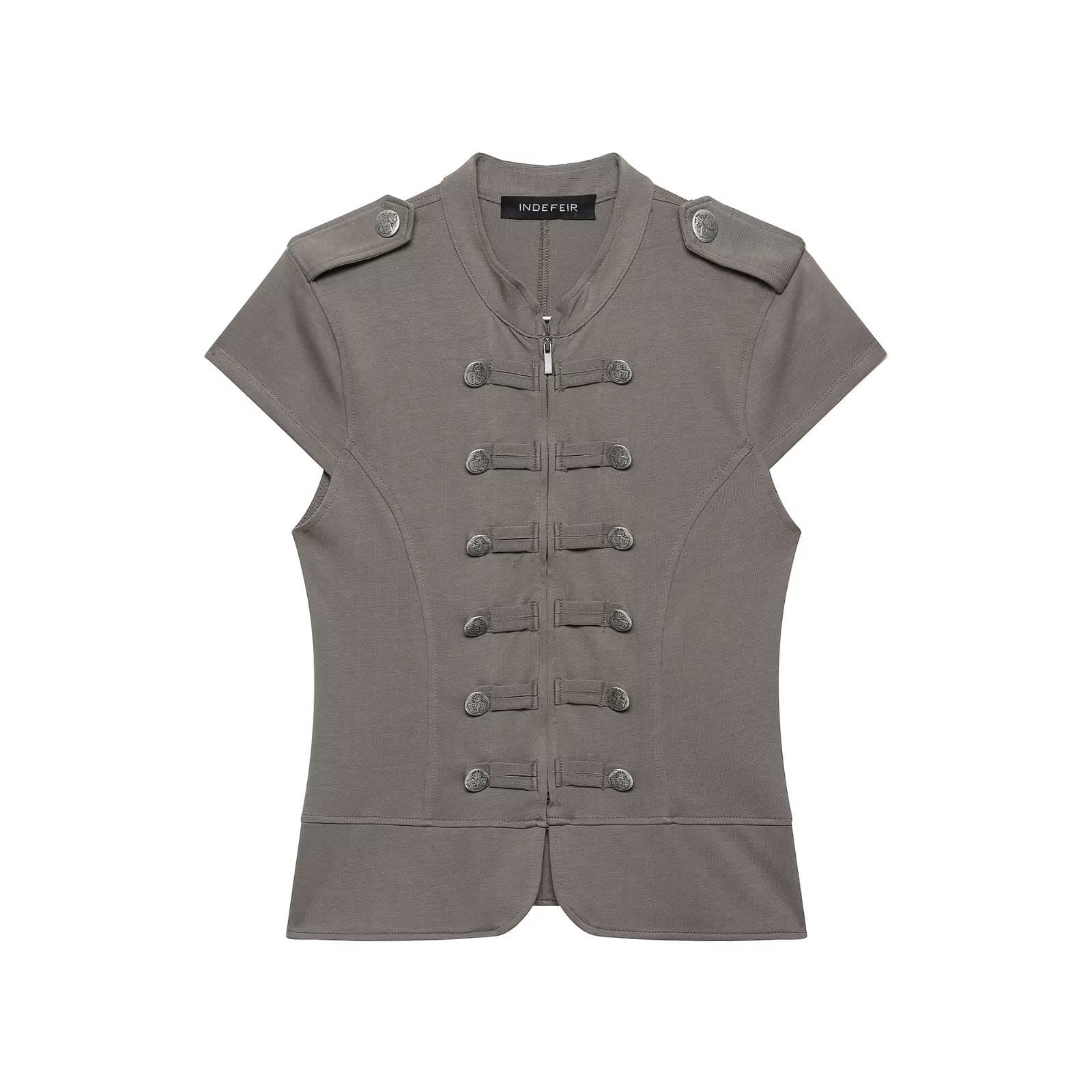 Za Foreign Trade Wholesale European and American Style Women's Fashionable Slim Fit Solid Color Zipper Button Decorated Vest 0264038