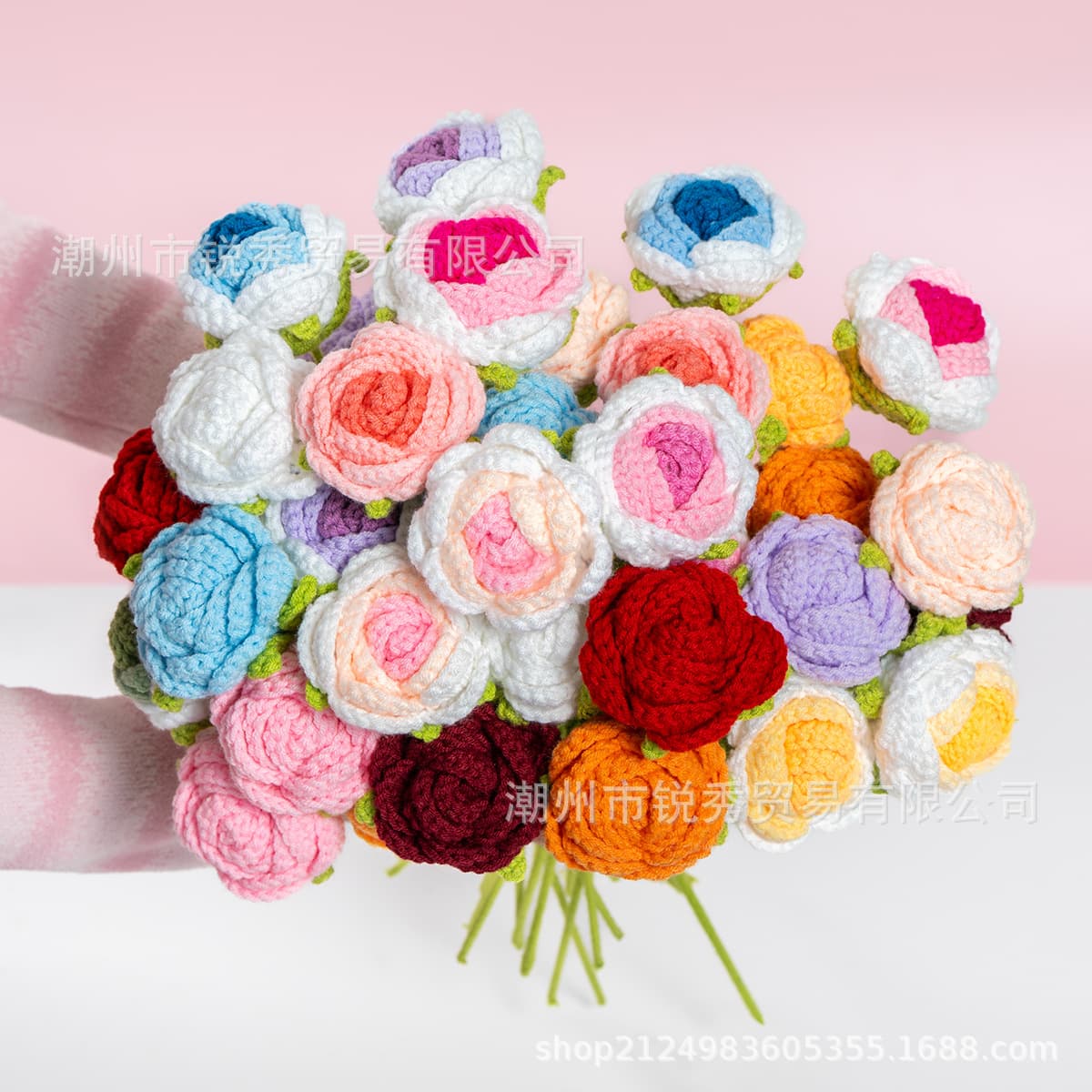Finished Hand-knitted Roses - Simulated Crocheted Flowers DIY Handmade Bouquets