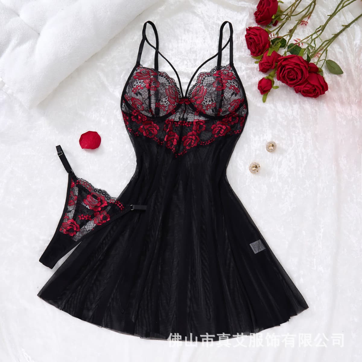 Cross-border Bestseller Sexy Lingerie Set for European and American Markets, Lace Nightgown and Chemise Set 133