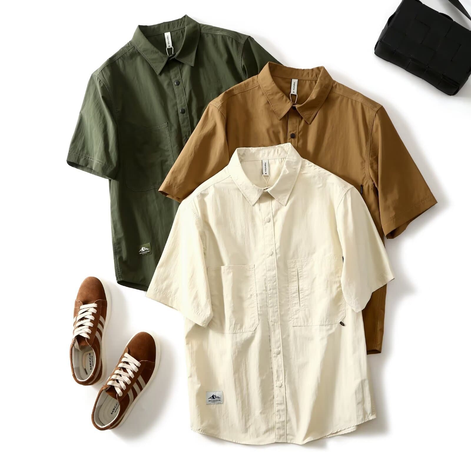 2025 Short Sleeve Shirt Men's Summer American High Street Fashion Brand Half Sleeve Shirt Youth Simple Loose Quick Dry Top