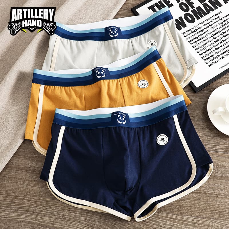 Men's Solid Color Loose Boxer Briefs, Breathable Cotton Casual Shorts, Men's Four-Corner Sports Boxers