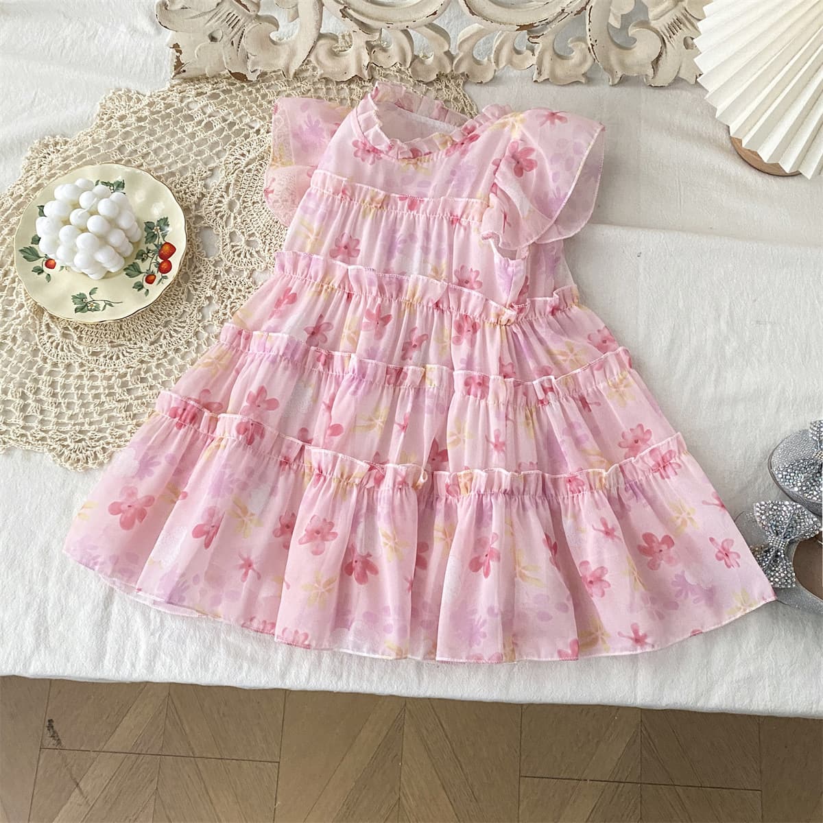 77379 Girls Summer Dress New Chiffon Flower Children's Dress Fairy Princess Dress Fashion
