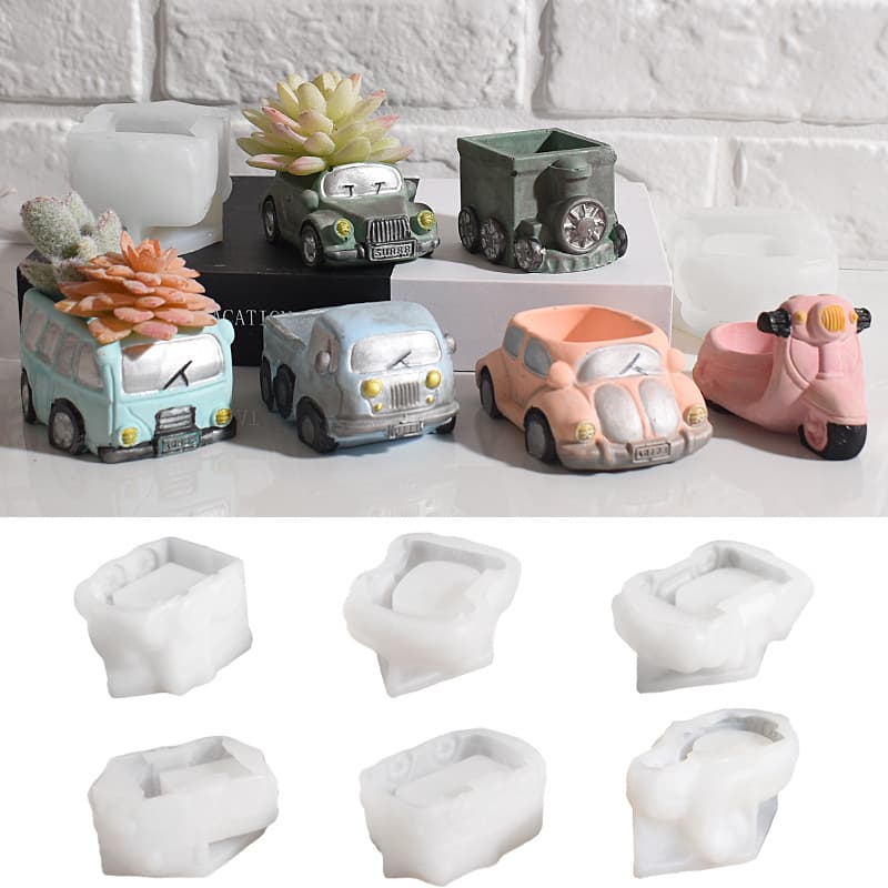 Vintage Bus Car Succulent Planter Silicone Mold DIY Handmade Plaster Cement Candle Holder Epoxy Resin Mold