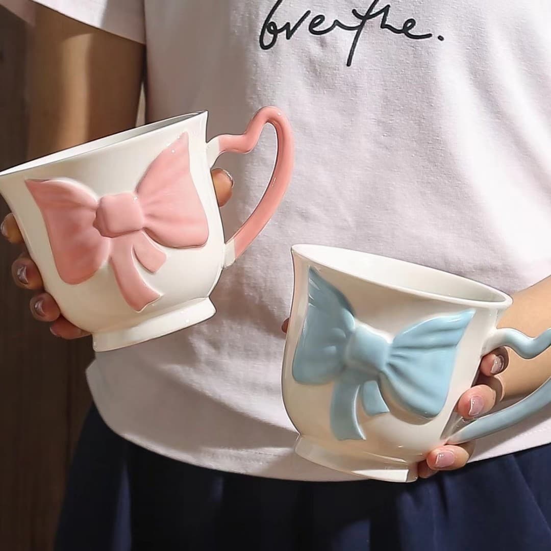High-style bowknot office water cup coffee cup for women, birthday gift creative souvenir home breakfast cup