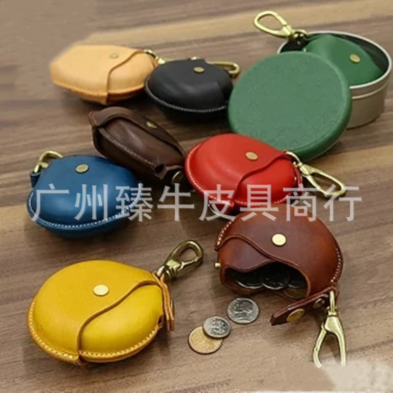 Japanese style men's and women's genuine leather round coin coin purse Creative mini small hanging circle cowhide coin purse