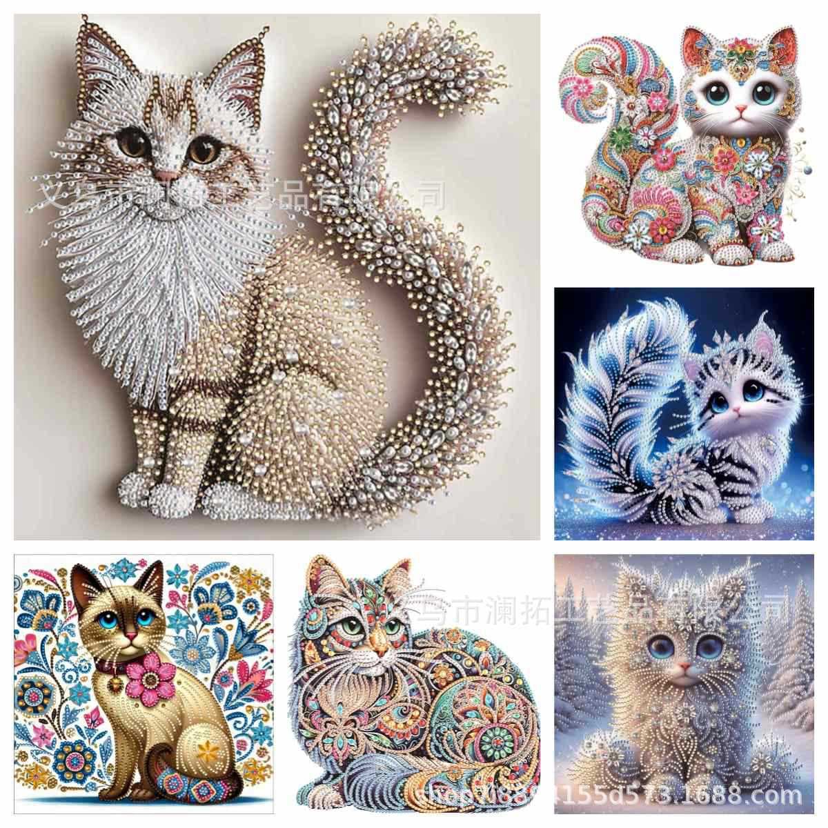 New Luxury Pearl Cat Irregular Diamond Painting Full Drill Crystal Rhinestone DIY Handmade Rhinestone Art Cross-Border Wholesale