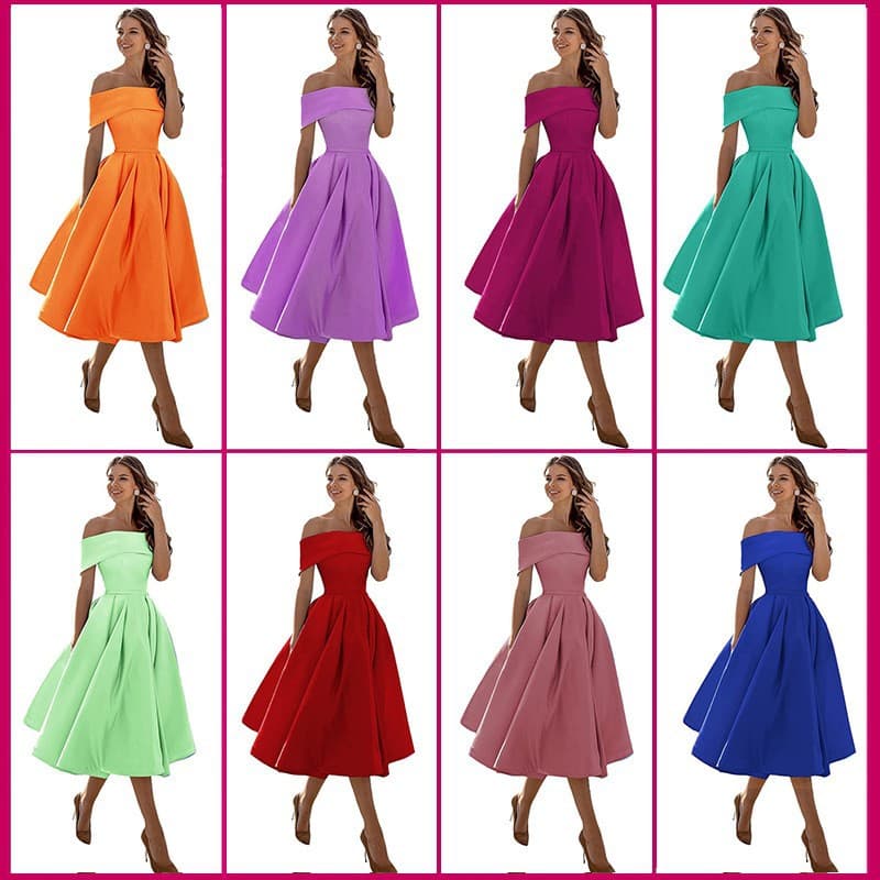 In Stock European and American Fashion Amazon Cross-border Women's New One-shoulder Mid-length Simple Elegant Evening Dress