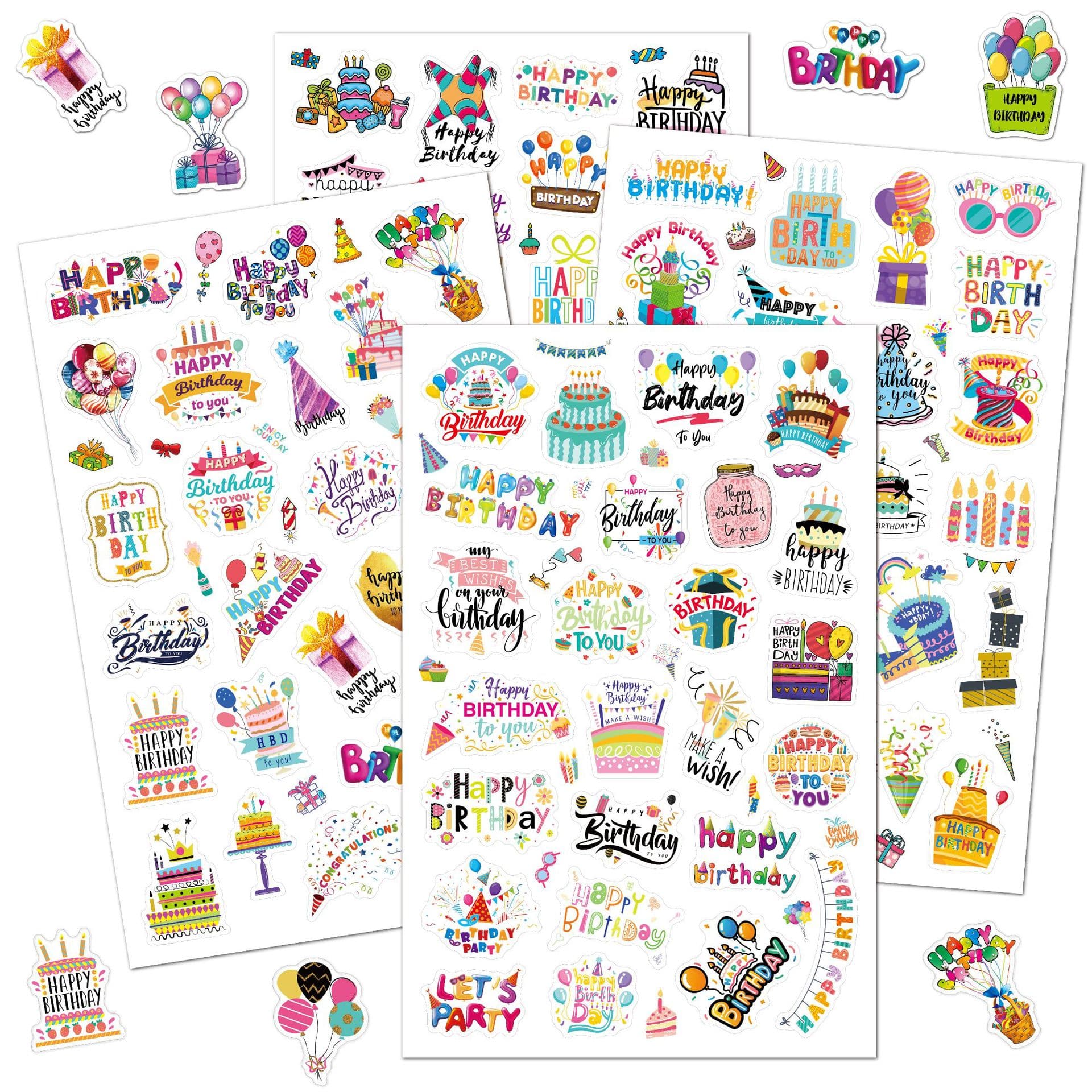 Happy Birthday Sticker Waterproof Cartoon Material Scrapbook Party Gathering Gift Box Seal Label