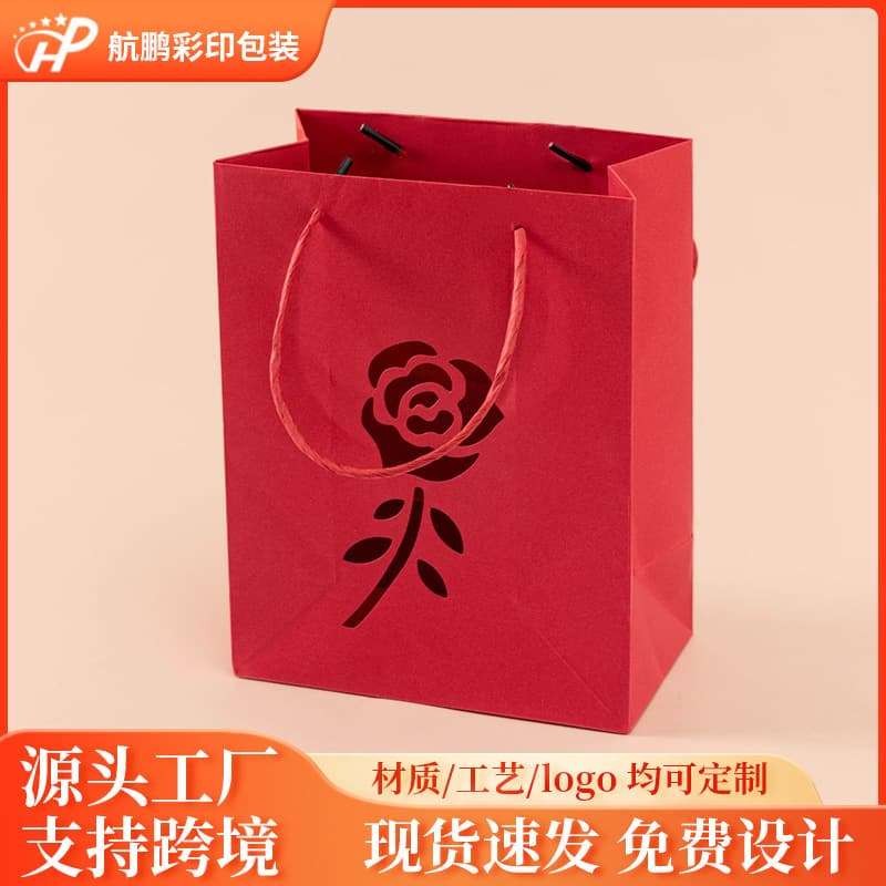 High-end gift bag, rose handbag, bow paper bag, clothing packaging bag, holiday gift bag, luxury feeling