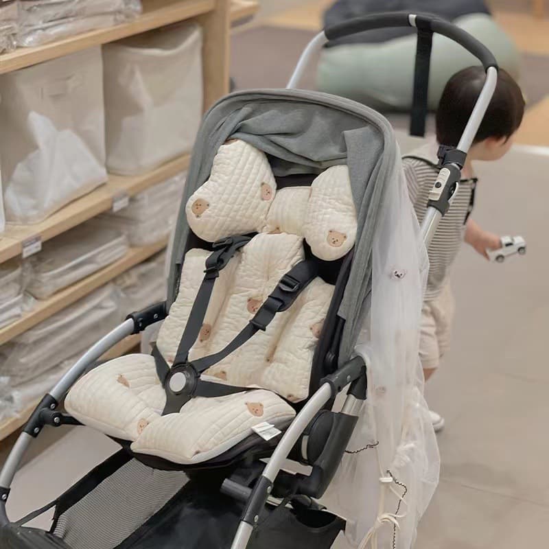 Korean 2024 New Baby Stroller Embroidered Seat Cushion, Thickened Baby Cotton Pad for Autumn and Winter