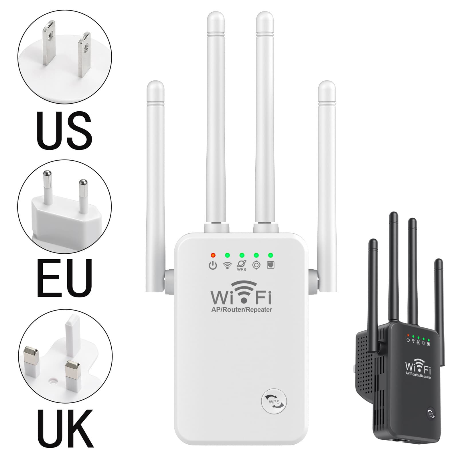 WiFi Signal Booster 300M Network Range Extender 2.4G Wireless Four-Antenna Repeater Easy Setup