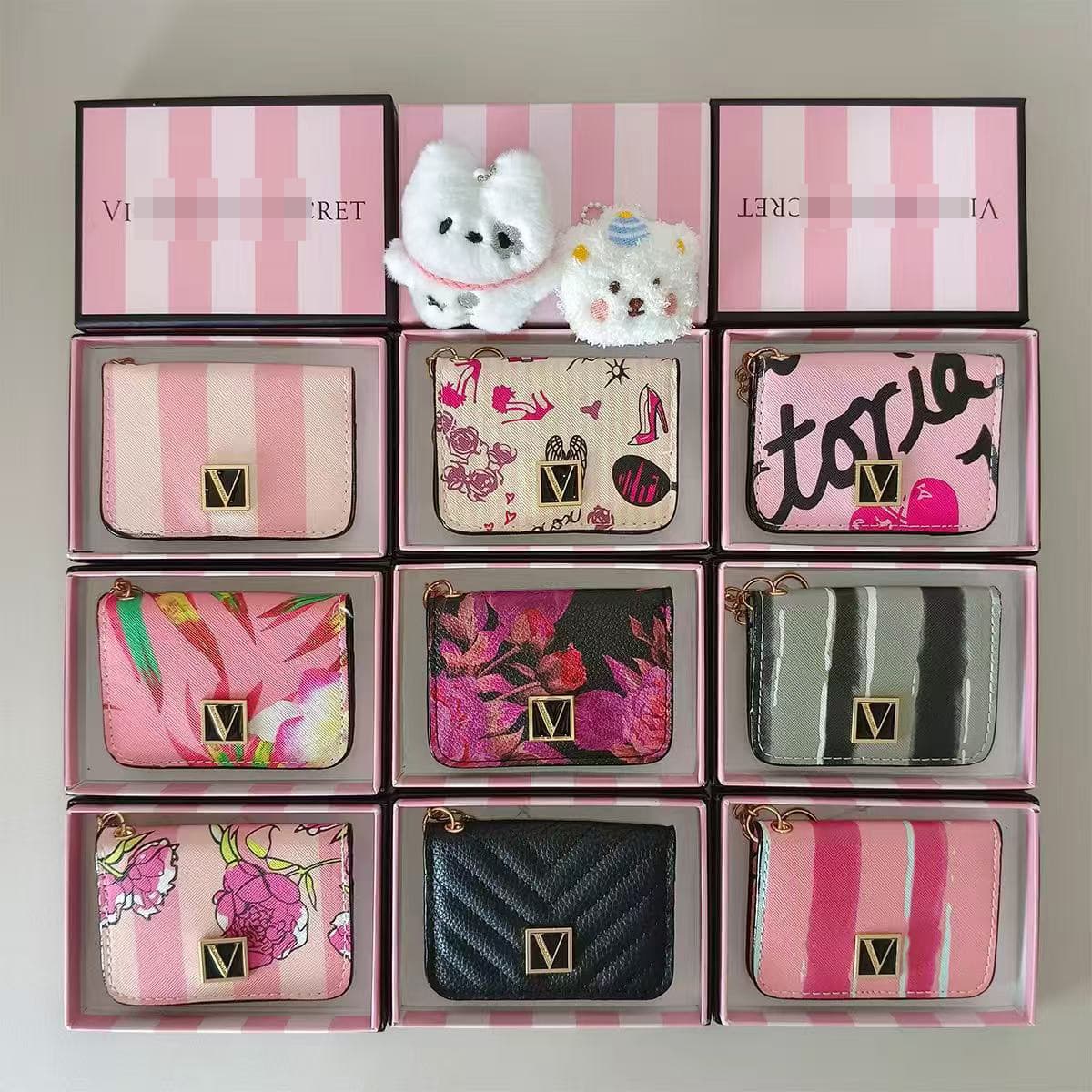 Mini ladies card holder rhombus chain keychain striped love fashion small wallet