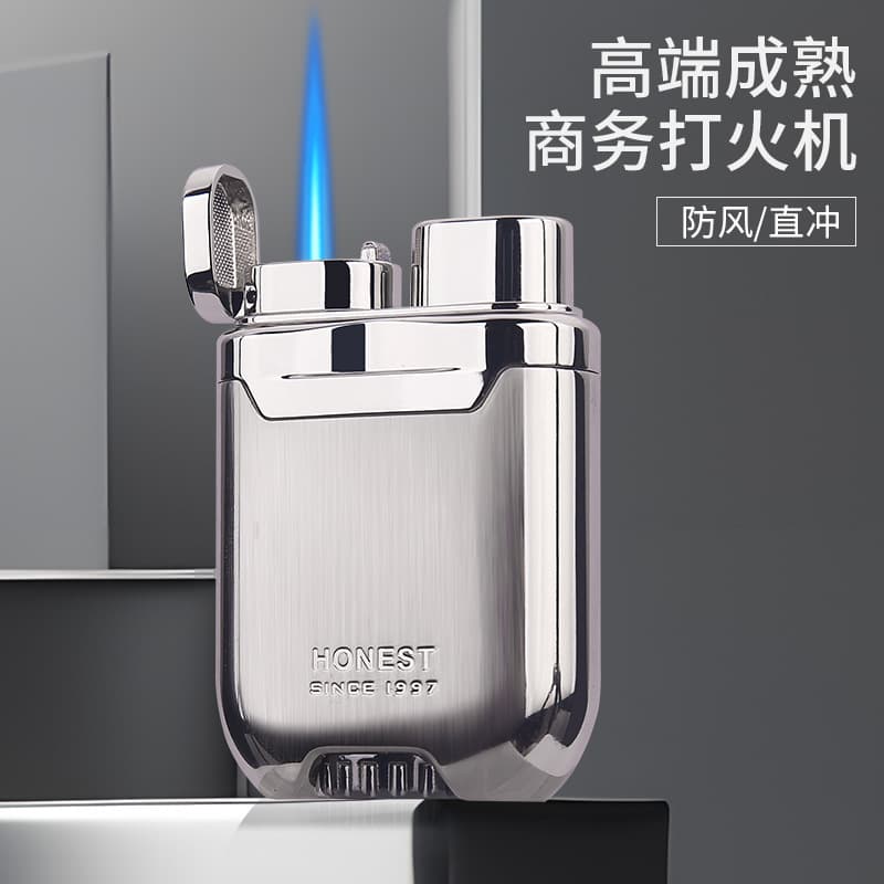 Baicheng Mingliu Windproof Refillable Metal Lighter Creative Direct Flame Blue Torch Lighter High-End Men's Household Wholesale