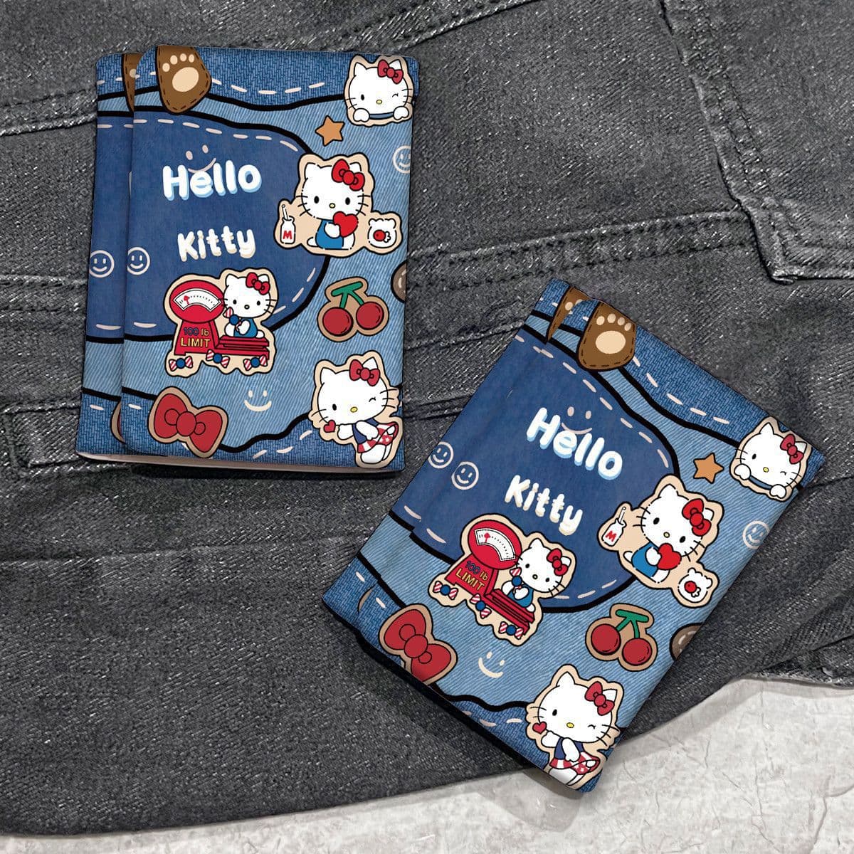Couple Style Denim Hello Kitty Crayon Shin-chan Tri-fold Wallet Coin Purse Multi-functional Card Holder with Multiple Card Slots
