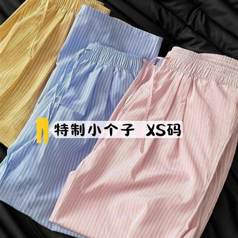So gentle, these pink and tender striped pants! Summer wear high-waisted loose slimming straight casual wide-leg pants
