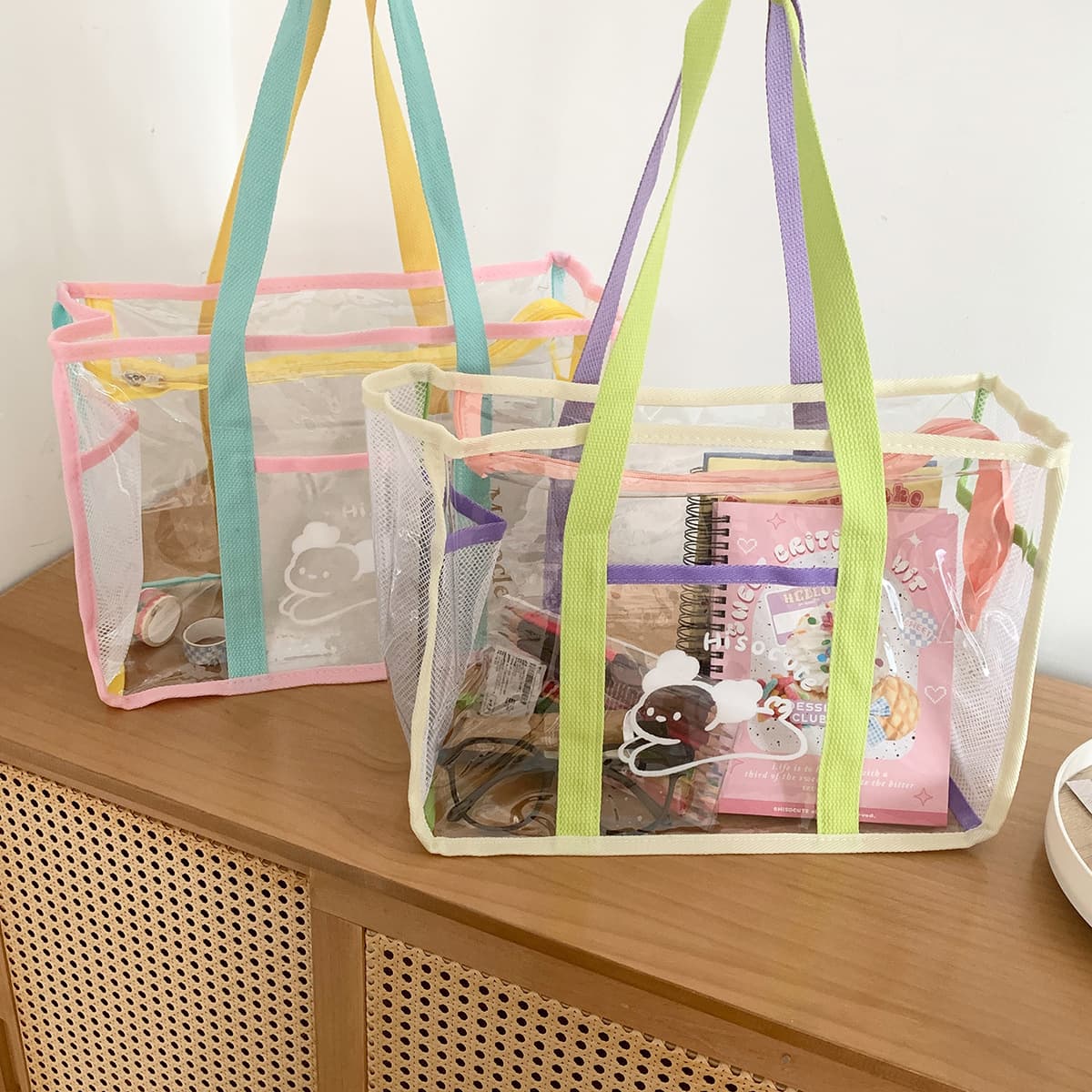 Summer Transparent PVC Tote Bag, Outdoor Swimming Waterproof Storage Bag, Portable Large Capacity Beach Bag, Women's Storage Pouch