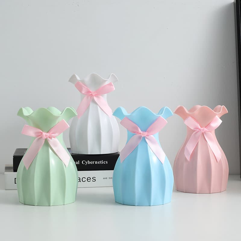 Cross-Border Plastic Anti-Fall Lotus Leaf Vase, Dining Table Vase, High-Value Bowknot Vase, Indoor Decorative Ornaments Wholesale