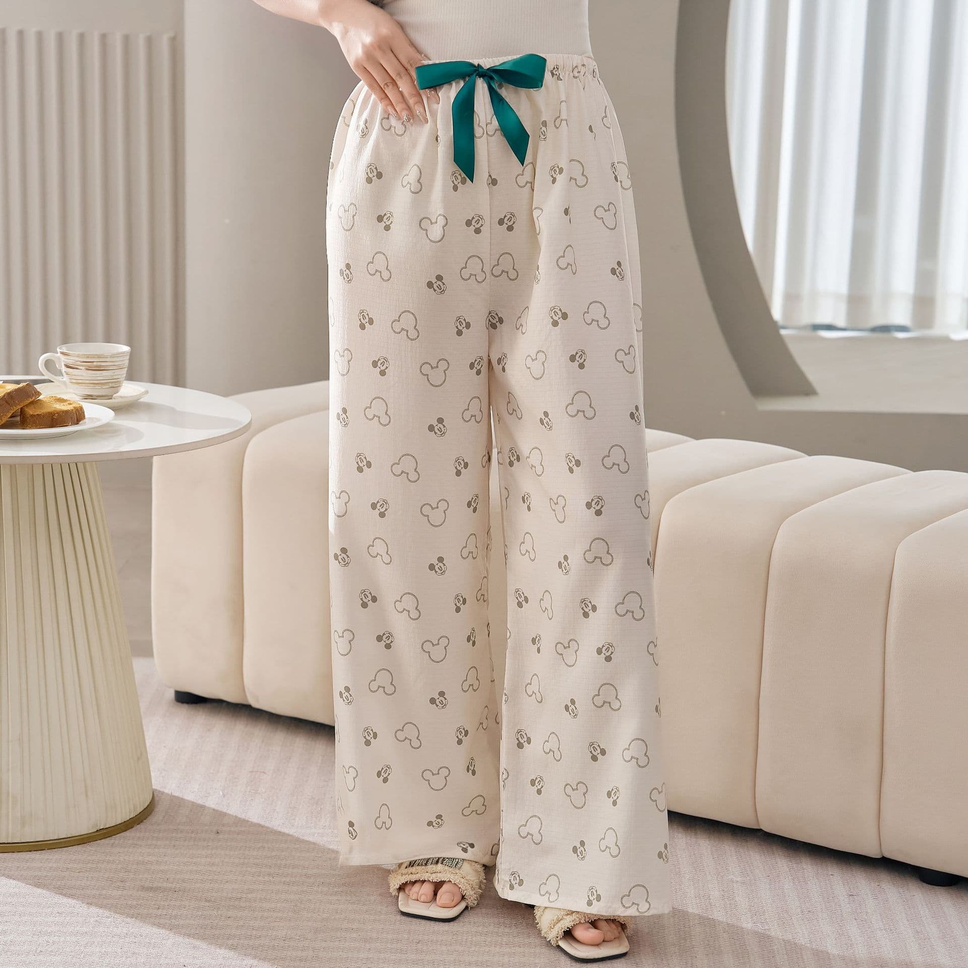 Silk Family Spring/Autumn Women's Silk Sleep Pants Wide Leg Pants Thin Rayon Casual Home Pants Wearable Outside