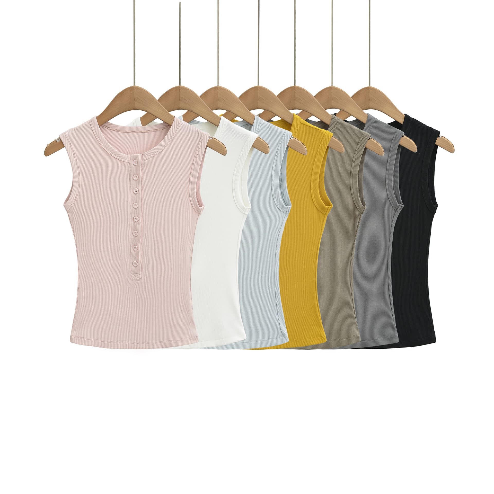 Basic sleeveless vest for women 2026 summer new hot girl style multi-button round neck slim slimming bottoming top