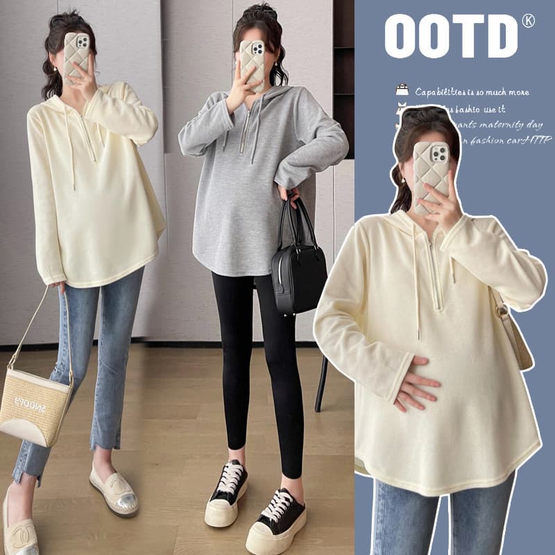 2024 Spring Autumn Maternity New Fashion Korean Casual Sweet Loose Hooded T-shirt Trendy Mom Age-reducing Top