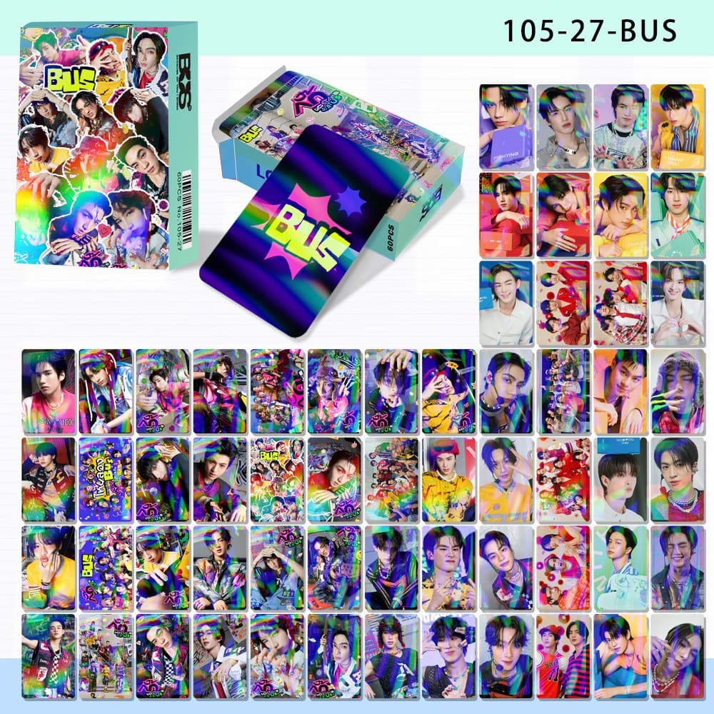 Cross-Border Exclusive In-Stock New 60-Piece Laser Card Bus Flash Card Celebrity Photo Card Kpop Peripheral Lomo Small Card