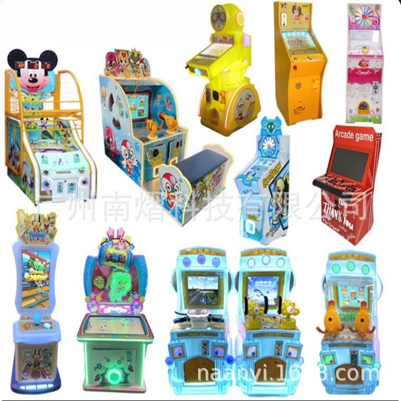 Children's playland and mall arcade gaming equipment including slap machines, whack-a-mole, shooting, and educational games