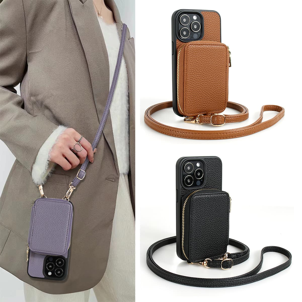 Suitable for iPhone15pro mobile phone case, Apple 11 zipper bag mobile phone case, 16promax card protective cover