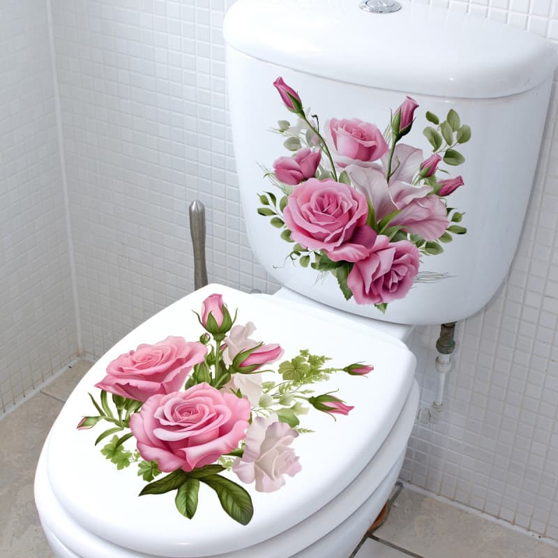 New BKK33011AB pink rose bathroom toilet waterproof toilet seat toilet sticker self-adhesive paper