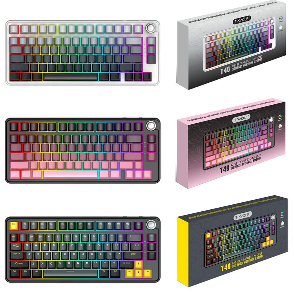 T-WOLF T40 Wireless Bluetooth Tri-Mode Mechanical Keyboard RGB Side-Printed Hot-Swappable 1000Hz Polling Rate