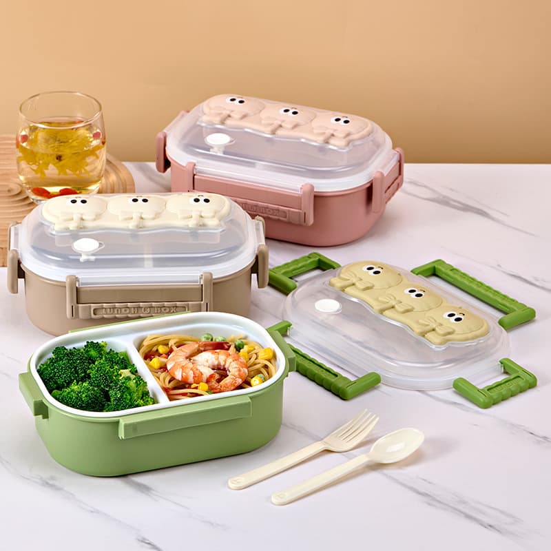 New plastic lunch box student office worker portable double-layer lunch box oval compartment lunch box manufacturer wholesale