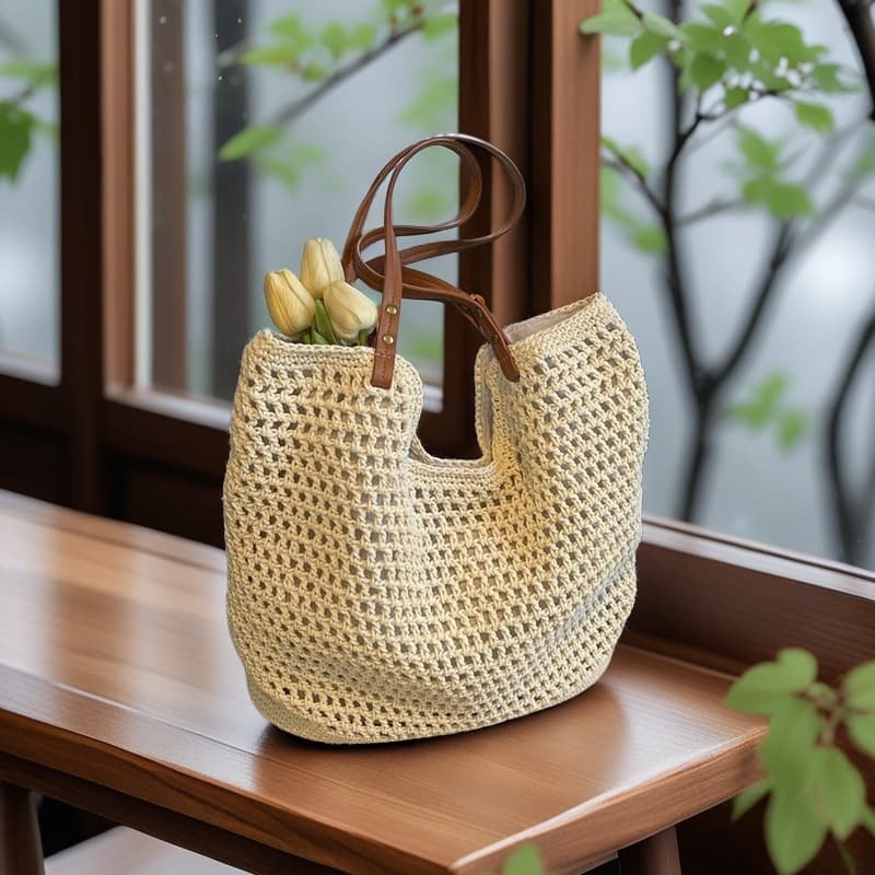 Summer Large Capacity Cotton Thread Woven Women's Shoulder Bag Crossbody Handbag City Simple Style Soft Tote Bag Everyday Match