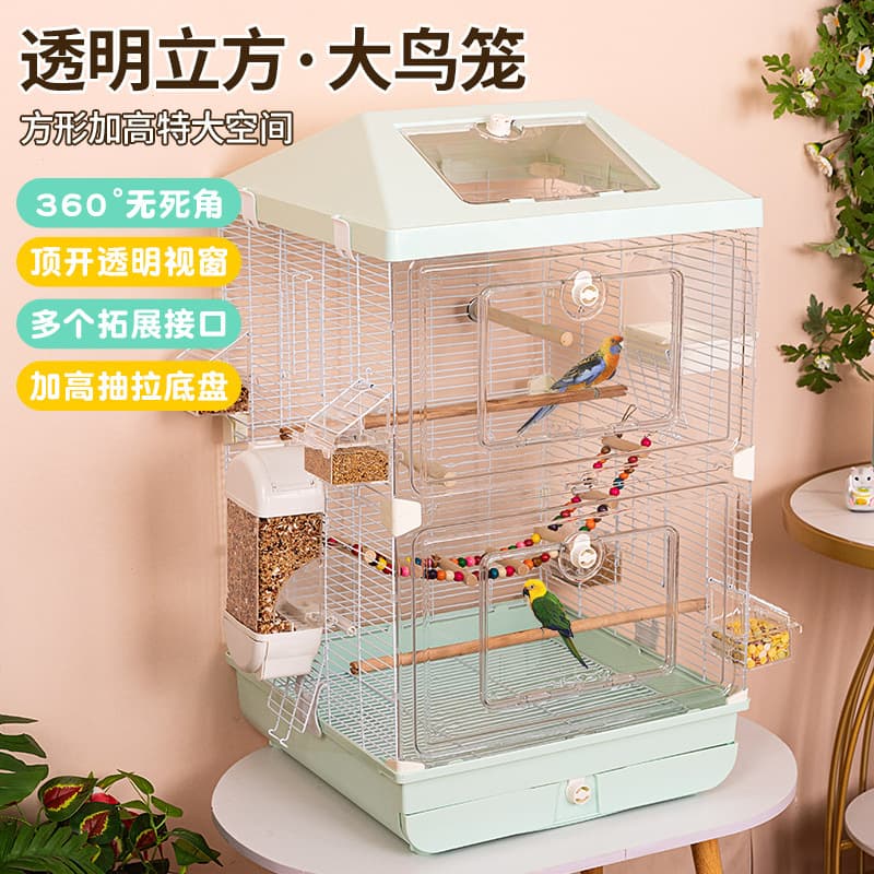 Transparent Bird Cage Parrot Villa for Budgies and Cockatiels, Extra Large Home Villa with Large Space Acrylic Viewing Cage