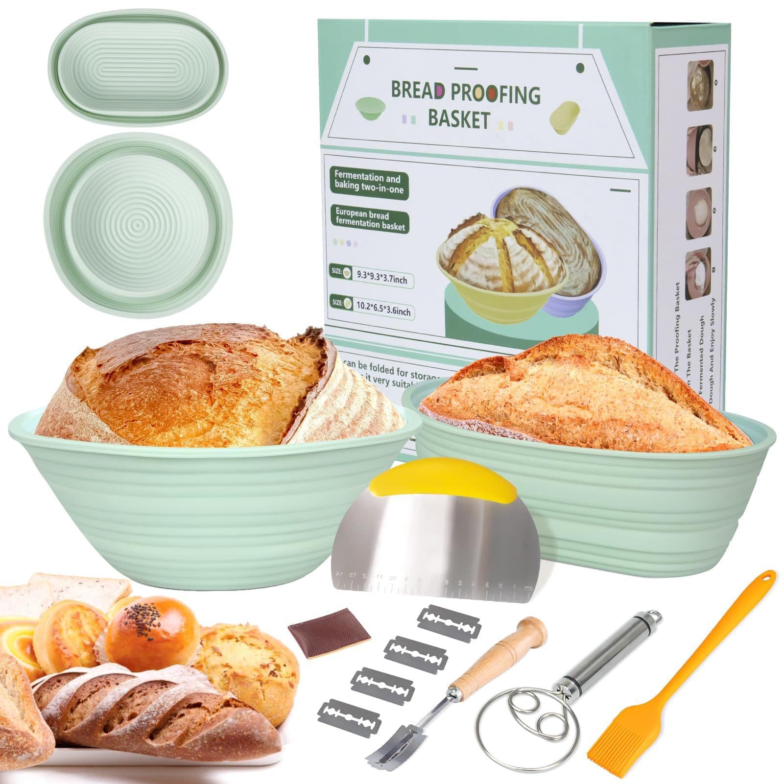 Silicone Banneton Bread Basket 9/10 Inch Round Oval Collapsible Bread Proofing Bowl