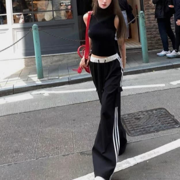 Mo Xinxin ~ American Style Hot Girl Cargo Pants for Women Summer Loose Casual Sports Pants Straight Wide Leg Pants Black Pants