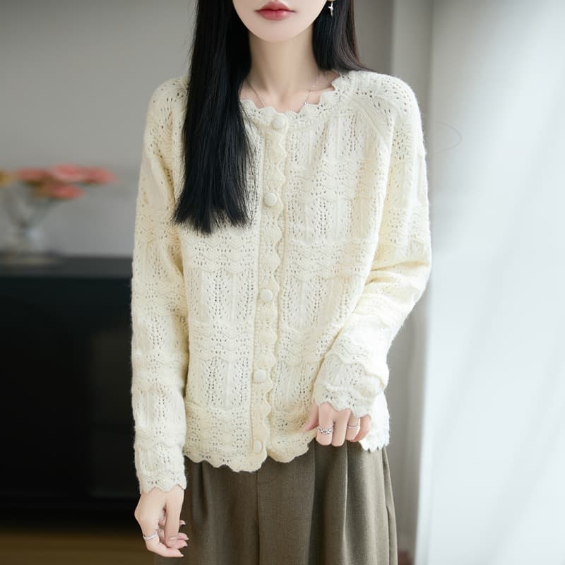 Spring Autumn New Korean Fashion Hollow Crochet Knit Cardigan Loose Relaxed Design Long Sleeve Sweater Women Trendy