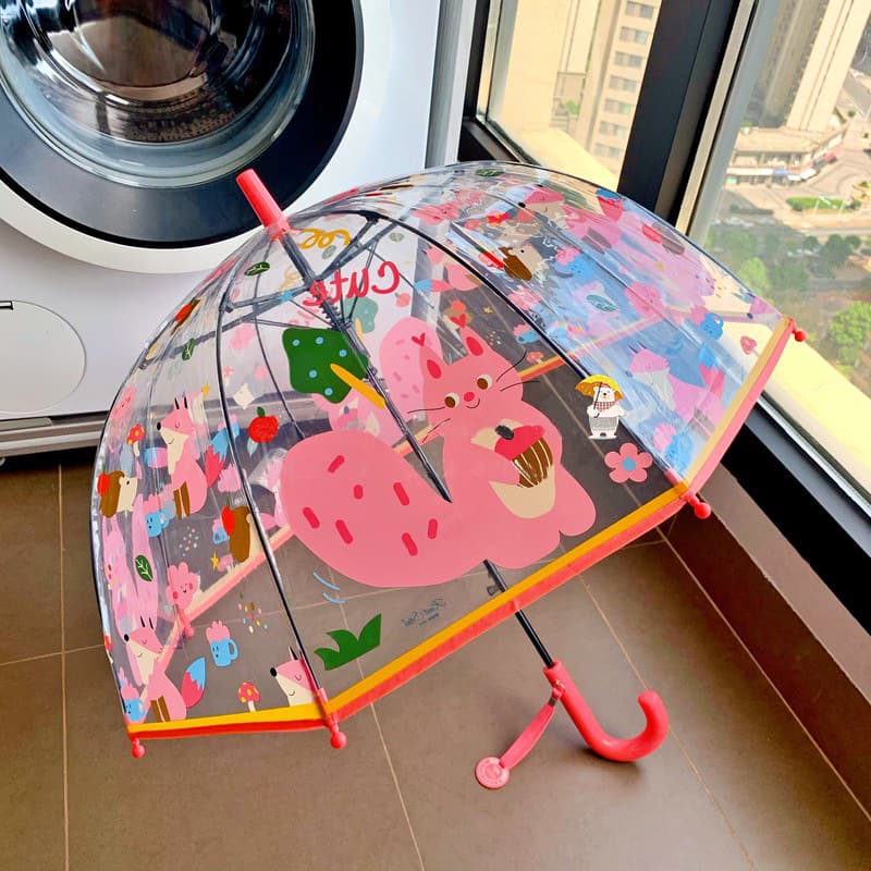 ✅2-5 year old kindergarten baby umbrella, children's umbrella, transparent umbrella, forest cartoon, lightweight children's long handle umbrella rain umbrella