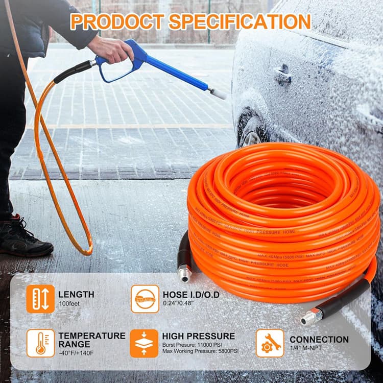Sewer Jetting Kit 100FT High-Pressure Sewer Cleaning Pipe 5800PSI Hydraulic Jet Drain Cleaning Rotating Sewer