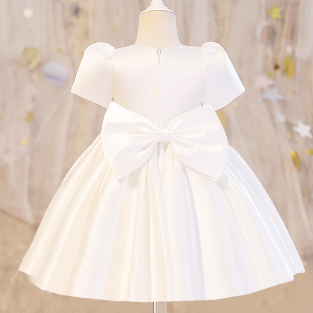Little Girl Flower Girl Bubble Sleeve Satin Children's Dress Baby Birthday Banquet Catwalk Performance Princess Dress