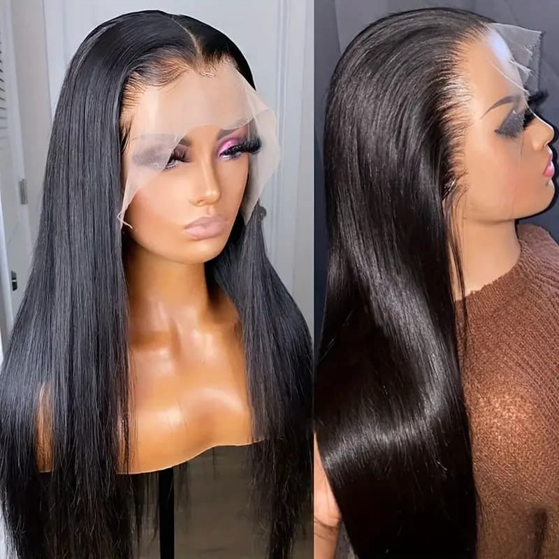 European and American hot selling ladies wig 4*1 lace front wig female black long straight hair synthetic fiber wig full head cover