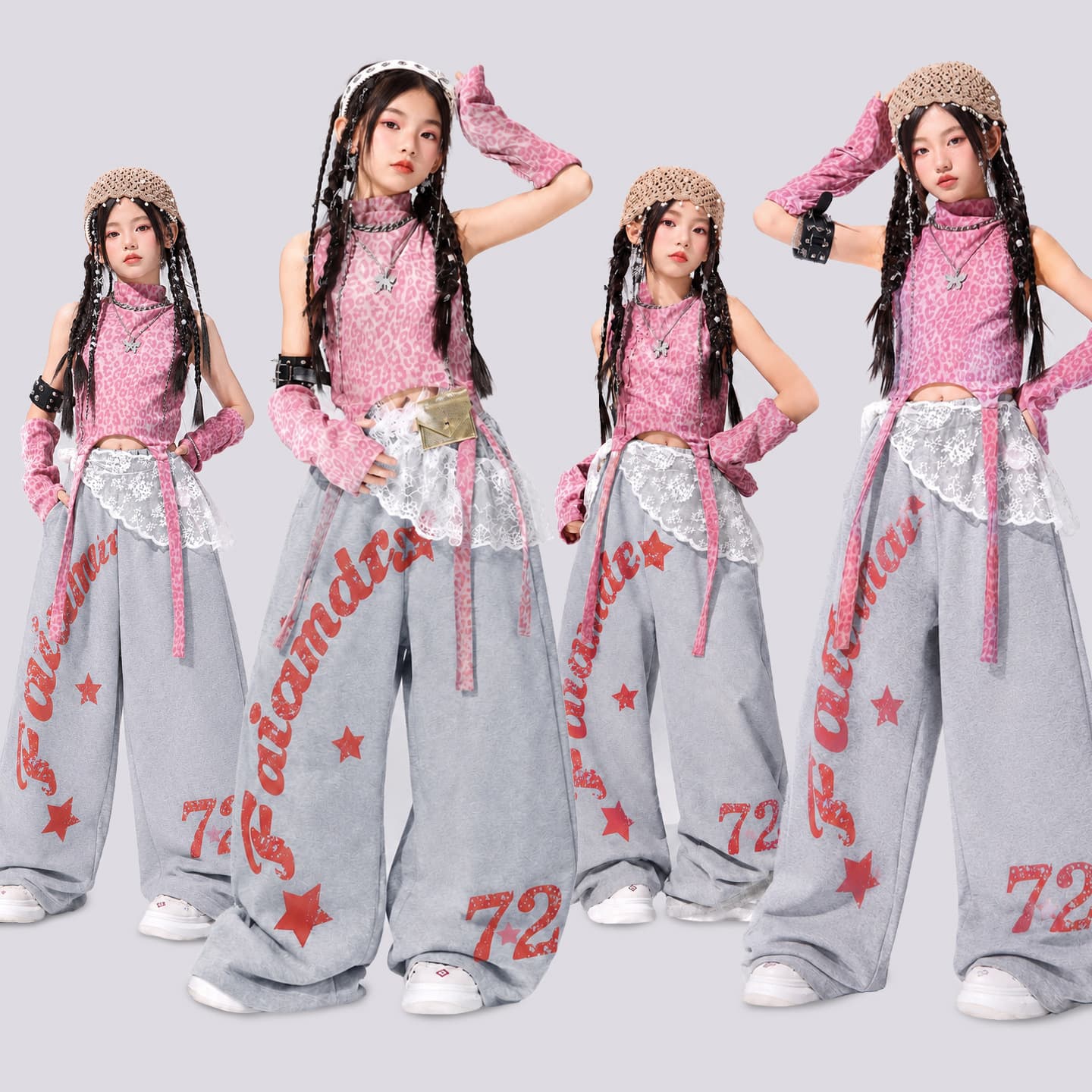 Jazz Dance Girls Clothing Hip Hop Pink Top Trendy Kids Dance Outfit Set Performance