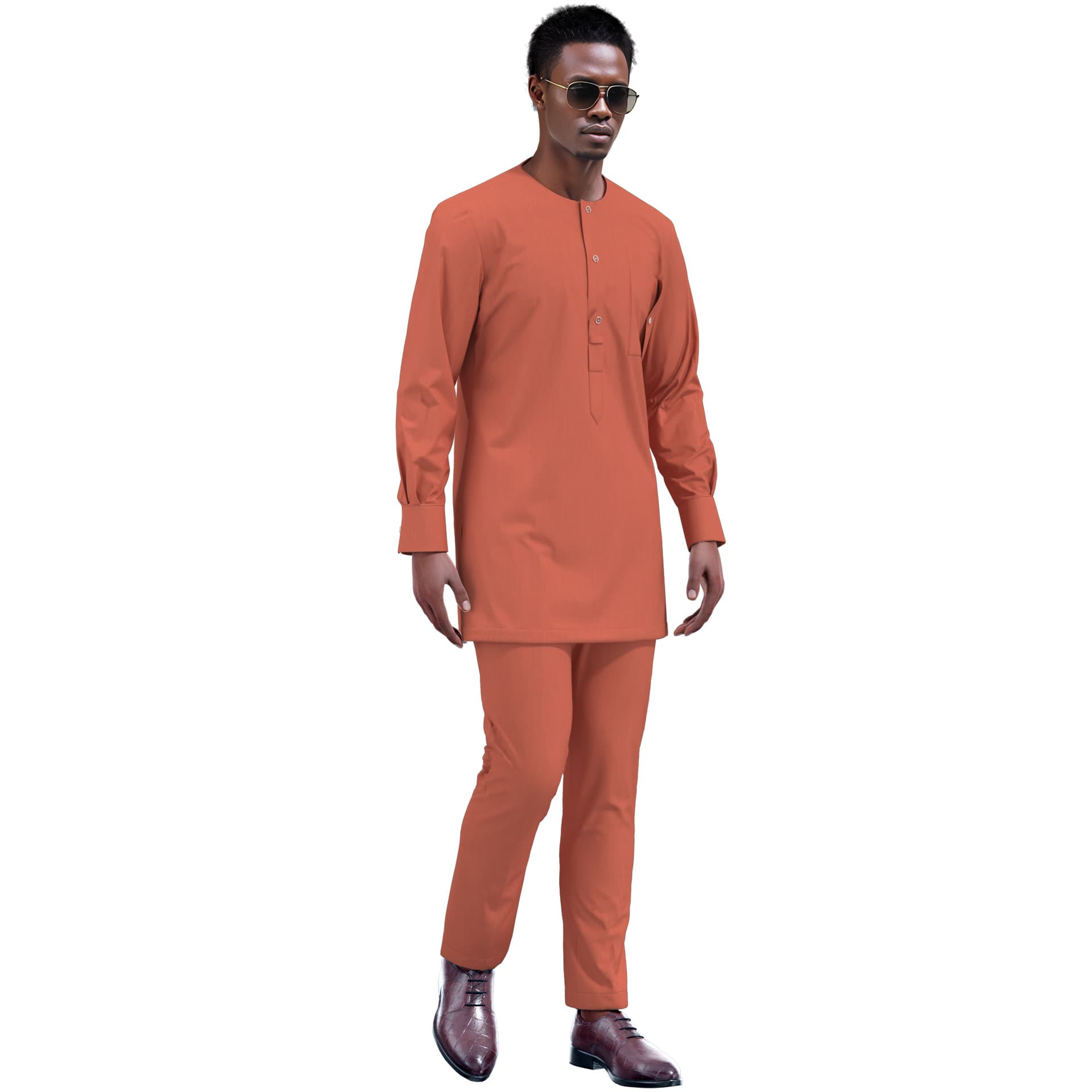 Cross-border Men's Set Long Sleeve Solid Color Crew Neck 2-Piece Men's Set African Ethnic Traditional Men's Clothing