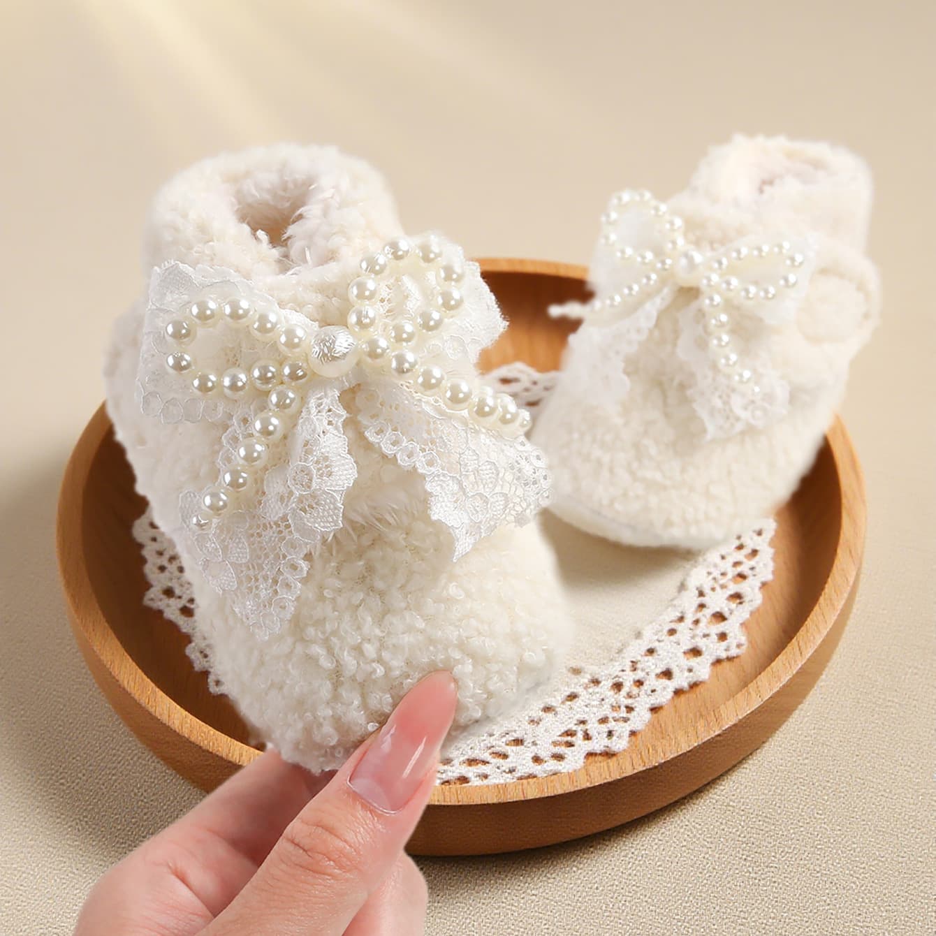 New Autumn Winter Pearl Bow Baby Cotton Shoes Baby Shoes Warm Boots Baby Shoes