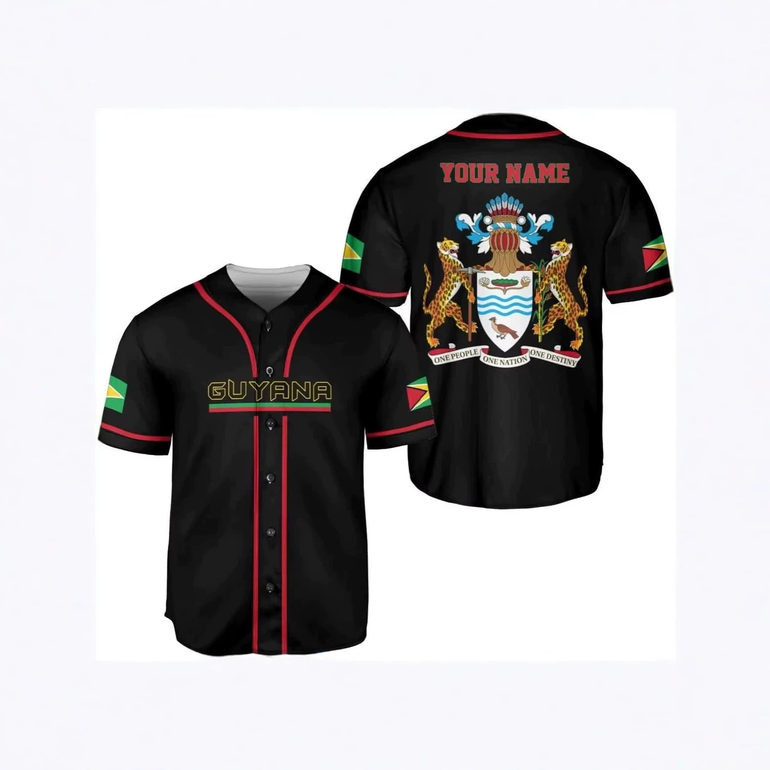 Cross-border independent station Temu men's and women's Guyana flag baseball uniform short-sleeved jersey manufacturer wholesale