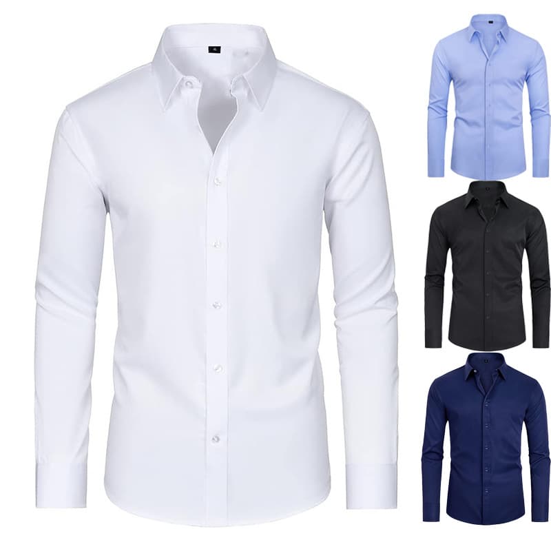 Amazon Four-Way Stretch Shirt Men Long-Sleeve Solid Color Cross-Border Men's Wear Slim Fit Fashion Business Casual Non-Iron Shirt